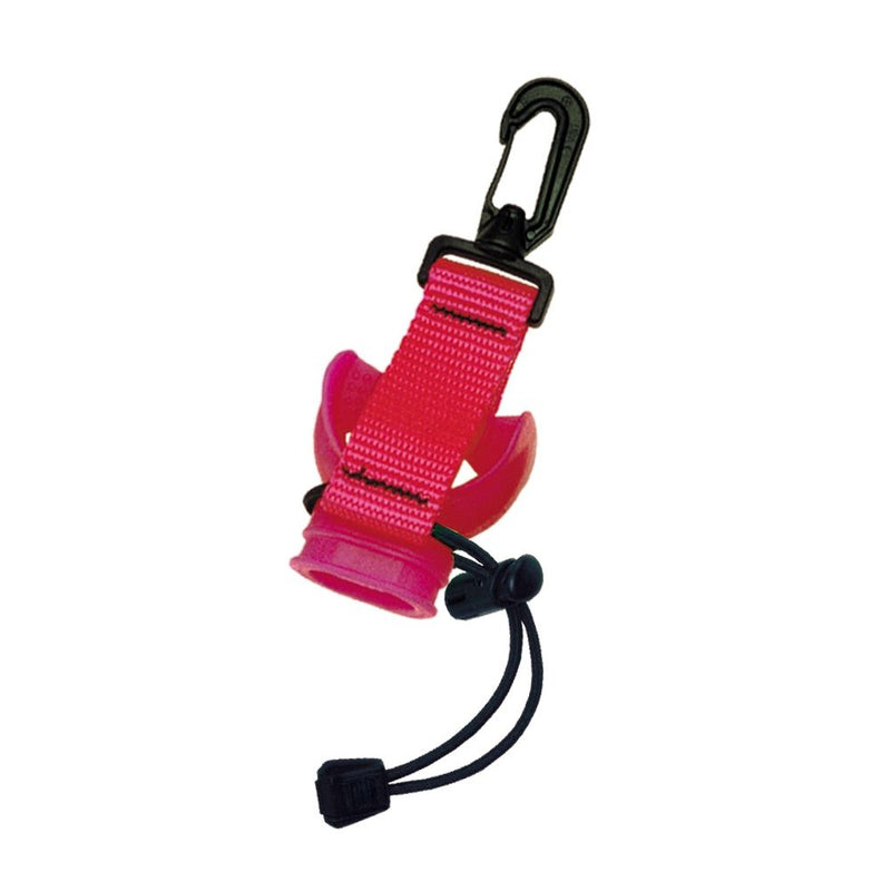 Innovate Scuba Concepts fin holder lanyard in hot pink/magenta with black carabiner clip and dual retractable cord system