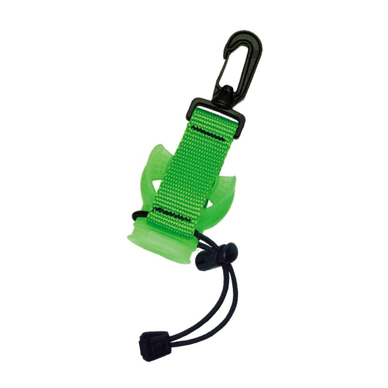 Innovate Scuba Concepts fin holder lanyard in bright green with matching green fin holder clips and black carabiner system