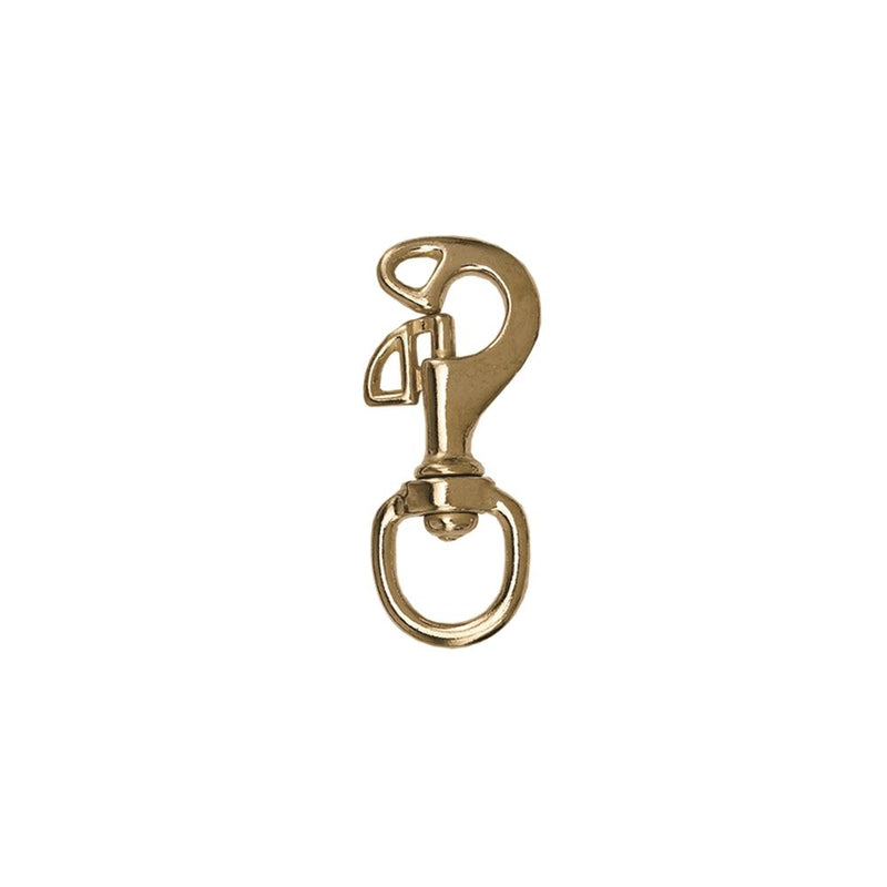 Brass swivel snap hook with spring-loaded gate and rotating ring for diving equipment attachment