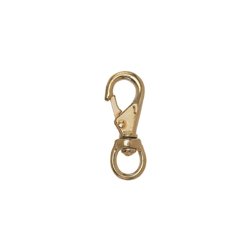 Brass lobster claw clasp with spring-loaded gate and swivel ring for marine equipment connections