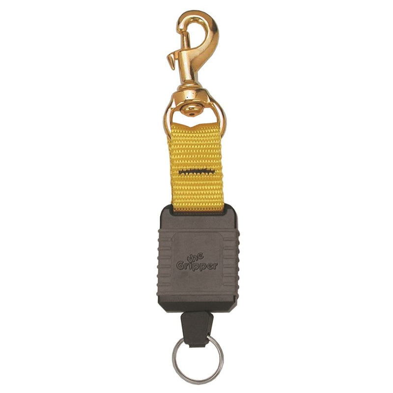The Gripper Clip – Yellow Webbing with Brass Bolt Snap and Key Ring