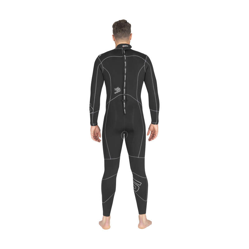 Person wearing a black wetsuit on a white background