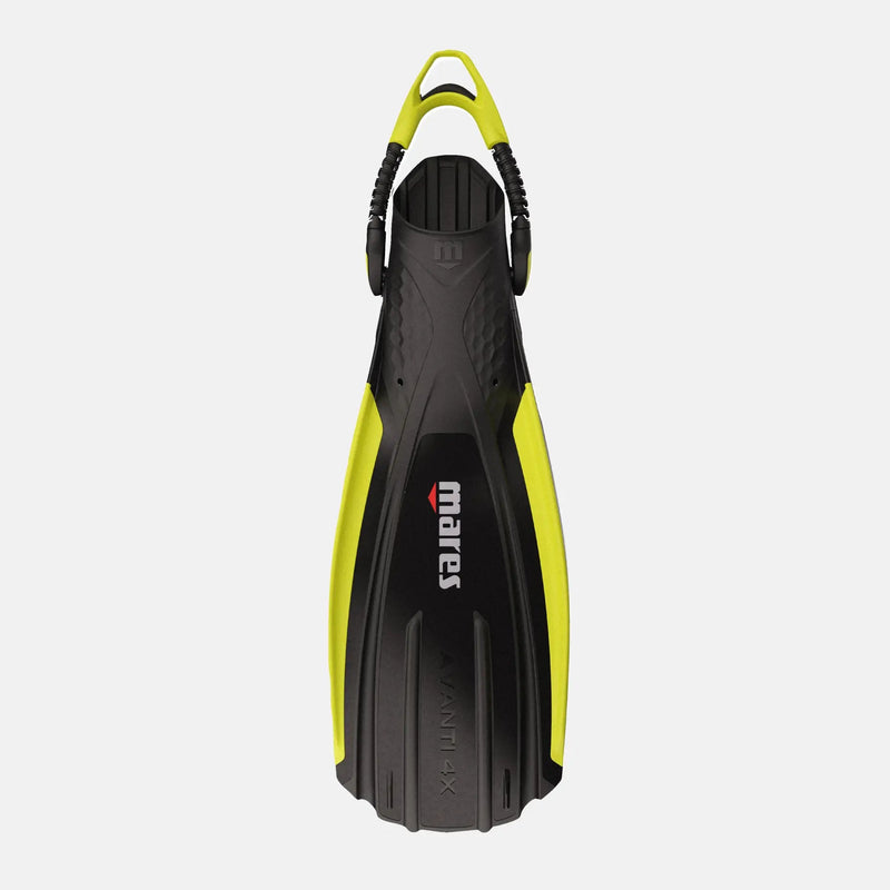 Black and yellow diving fin with Mares branding on a white background