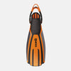 Orange and black diving fin with Mares branding on a white background