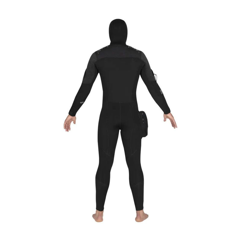 Black wetsuit with hood on a white background