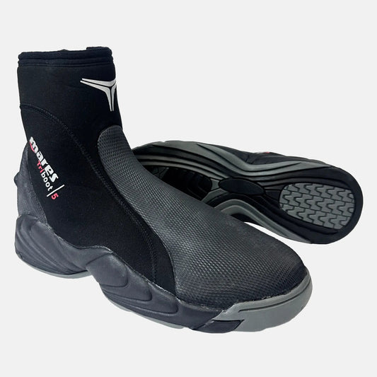 Black and gray water shoes with brand logo on a white background