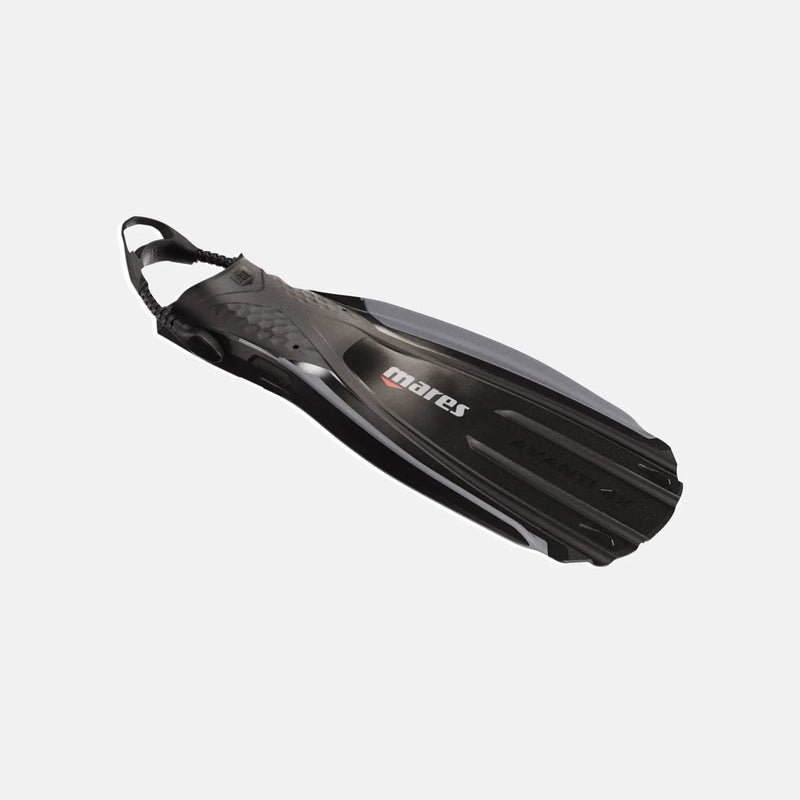 Black diving fin with Mares branding on a white background