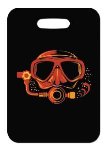 Innovate Scuba Concepts luggage tag featuring two tall ships sailing on a black and blue horizon design.