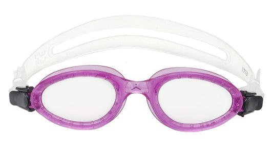 Innovate Scuba Concepts swimming goggles with purple frame and clear silicone strap