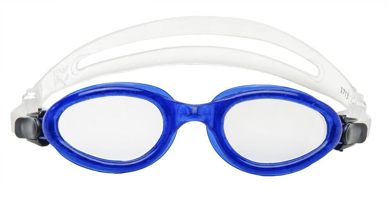Innovate Scuba Concepts swimming goggles with blue frame and clear silicone strap