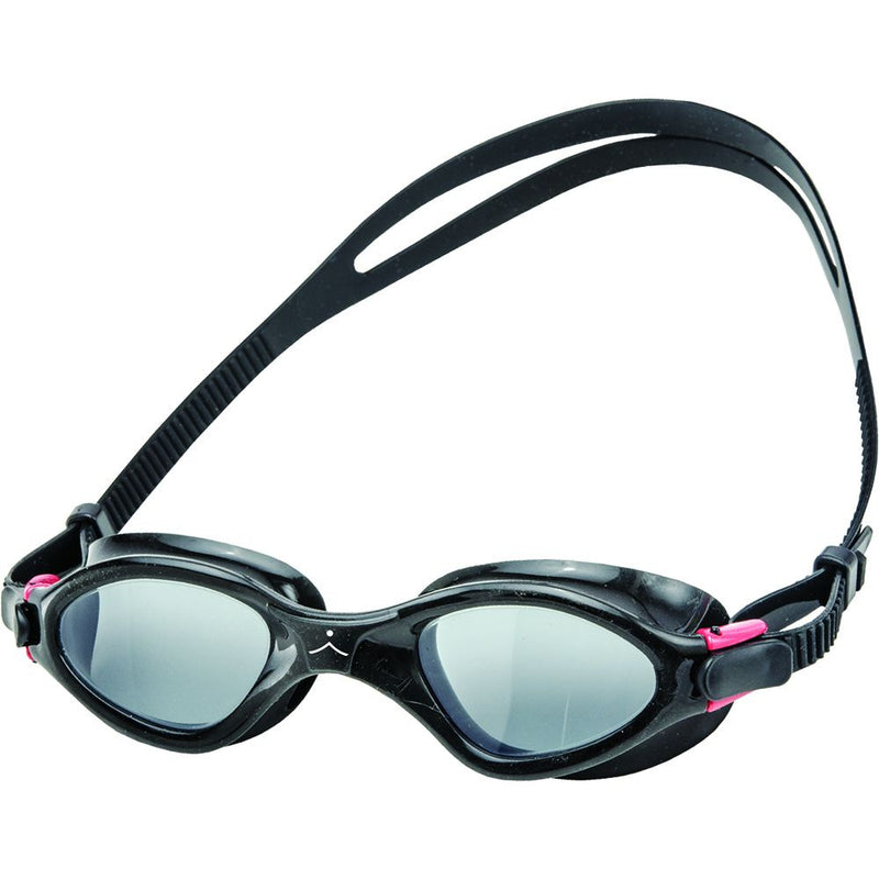Innovate Scuba Concepts black swimming goggles with pink accent straps and tinted lenses