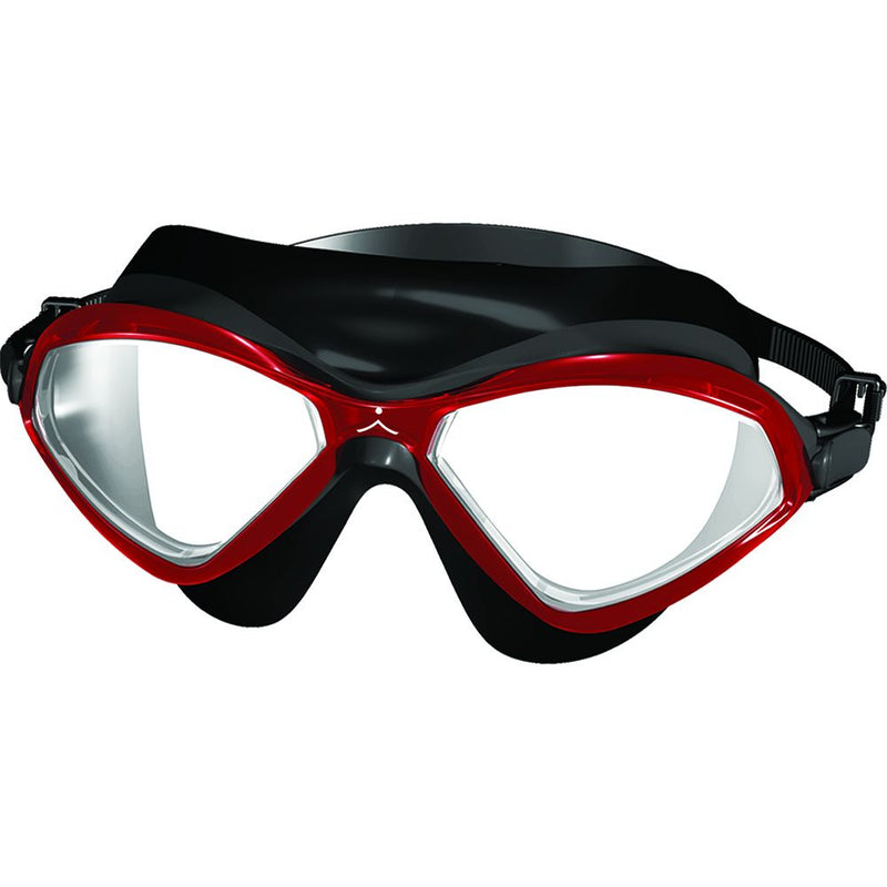 Innovate Scuba Concepts diving mask with red frame, black skirt and adjustable head strap