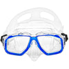 Innovative Scuba Concepts diving mask with blue frame, clear lens and comfortable fit design