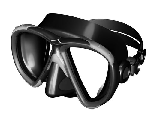 Innovative Scuba Concepts MSF2441 diving mask - black silicone low-profile design with clear glass lenses for underwater visibility