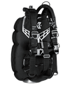 XDEEP NX GHOST Deluxe – rear view of full BCD setup with wing, mesh-padded harness, and single tank adapter