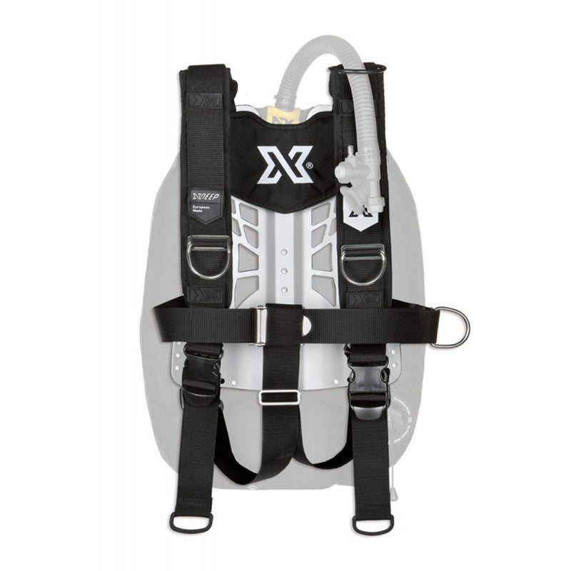 XDEEP NX Series HX Deluxe harness with stainless steel backplate for ZEN/PROJECT, size large, rear view.