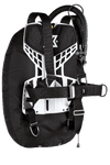 XDEEP NX ZEN Standard – front view with standard harness, inflator hose, and compact wing bladder