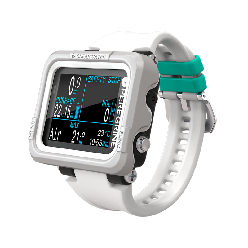 Shearwater Peregrine Light Dive Computer – Top View with Soft Silicone Strap