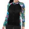 Plus Size Eco-friendly Full Zip Up Neon Fish Frenzy Rash Guard