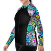 Plus Size Eco-friendly Full Zip Up Neon Fish Frenzy Rash Guard
