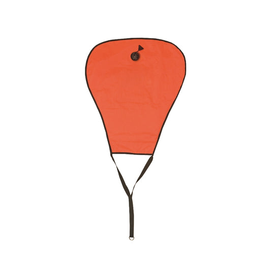 Orange Diver Surface Marker Buoy with Dump Valve – Compact signaling device for scuba divers with top valve and bottom strap loop for easy deployment.