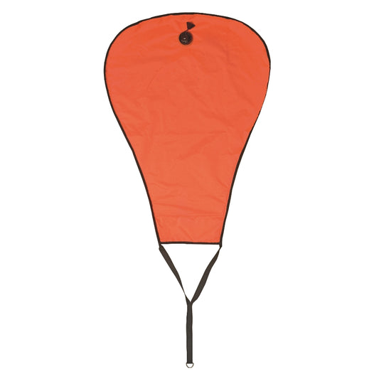 Large Orange Diver Safety Sausage with Oral Inflator – High-visibility surface marker buoy with top oral inflation valve and reinforced strap for underwater signaling.
