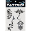 TATTOOZ Premium Dive Tattoos water-resistant temporary tattoos featuring tribal-style designs including seahorse, manta ray, shark, and skull in black ink