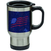 Stainless steel travel mug with black background featuring red tribal stingray design - Innovate Scuba Concepts