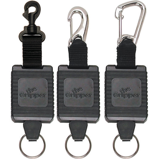 Set of three “The Gripper” retractors with plastic, stainless steel, and aluminum clips