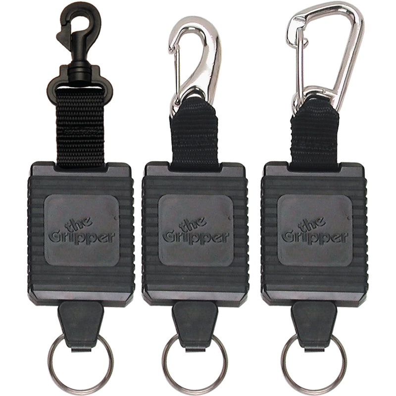 Set of three “The Gripper” retractors with plastic, stainless steel, and aluminum clips