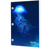 Dive log book with dark blue cover featuring luminescent jellyfish illustration and tentacles, branded with Dive Log text