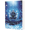 Dive log book with deep blue underwater scene featuring meditating scuba diver surrounded by light rays and marine life silhouettes