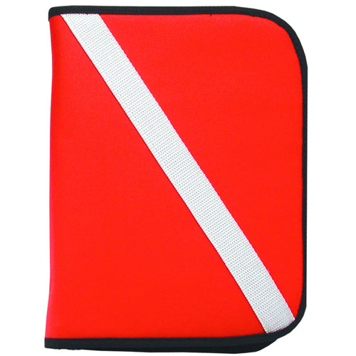 Red and white scuba diving logbook cover with diagonal stripe design - Innovate Scuba Concepts