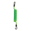 Green coiled lanyard featuring black plastic clips, great for securing accessories during dives.