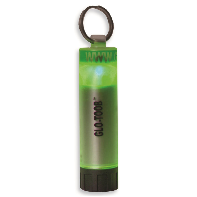 Green GLO-TOOB underwater marker light illuminated with metal ring - Innovate Scuba Concepts safety signaling device