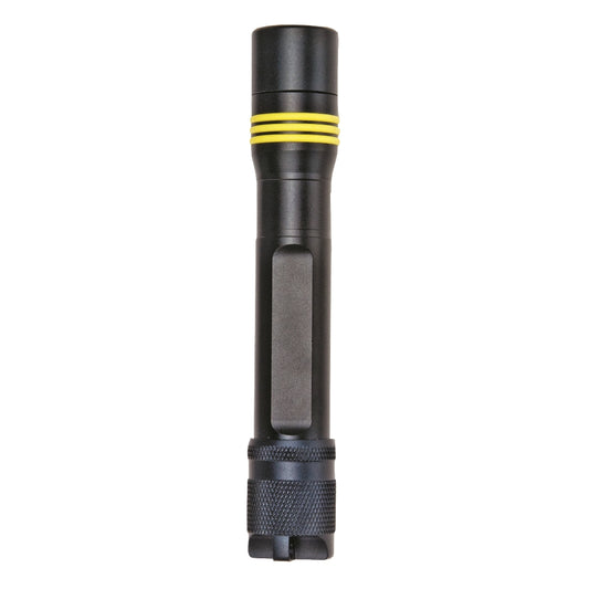 Innovate Scuba Concepts black diving flashlight with yellow grip rings - compact underwater torch