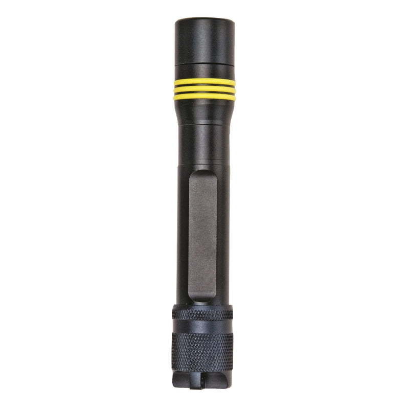 Innovate Scuba Concepts black diving flashlight with yellow grip rings - compact underwater torch