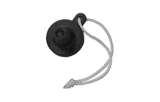 Innovative Scuba Concepts black plastic dust cap with white lanyard cord for scuba diving equipment protection