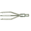Stainless steel three-prong fishing spear tip with barbed tines and threaded connection fitting
