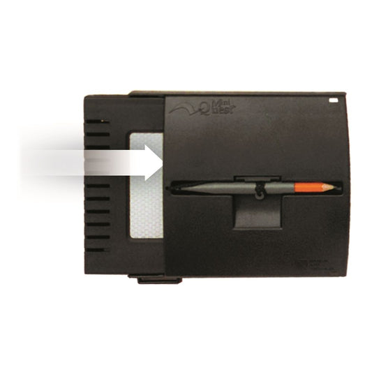 Gray underwater writing slate showing pencil holder slot and white mesh writing surface with arrow indicator