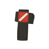 Innovative Scuba Concepts black dive knife leg strap with red diver down flag patch and velcro closure