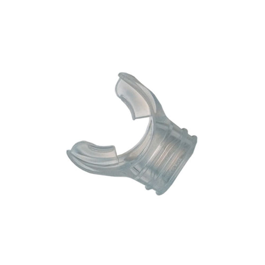 Clear silicone snorkel keeper clip demonstrating flexible curved shape and grip texture