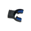Innovative Scuba Concepts black silicone scuba mouthpiece with blue bite tabs.