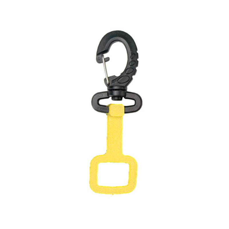 Innovative Scuba Concepts yellow clip-on snorkel keeper with swivel hook attachment