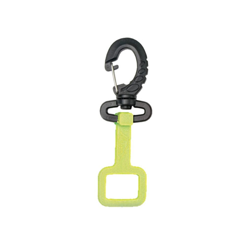Innovative Scuba Concepts neon green clip-on snorkel keeper with swivel hook attachment