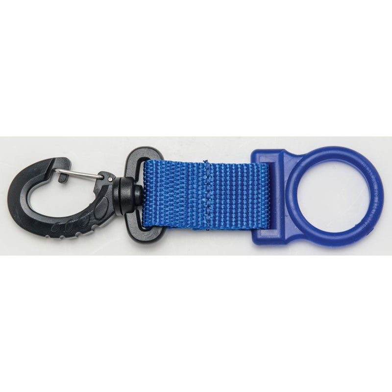 Blue scuba octo holder with clip and nylon strap for attaching regulator