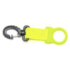 High-visibility yellow scuba octo holder with clip and nylon strap for attaching regulator