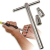 Stainless steel scuba valve handle tool with interchangeable inserts