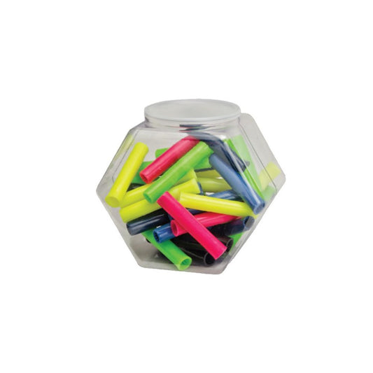 Jar of assorted colorful scuba hose protectors