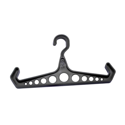 Black scuba gear hanger with side hooks and multiple ventilation holes – Innovative Scuba Concepts.
